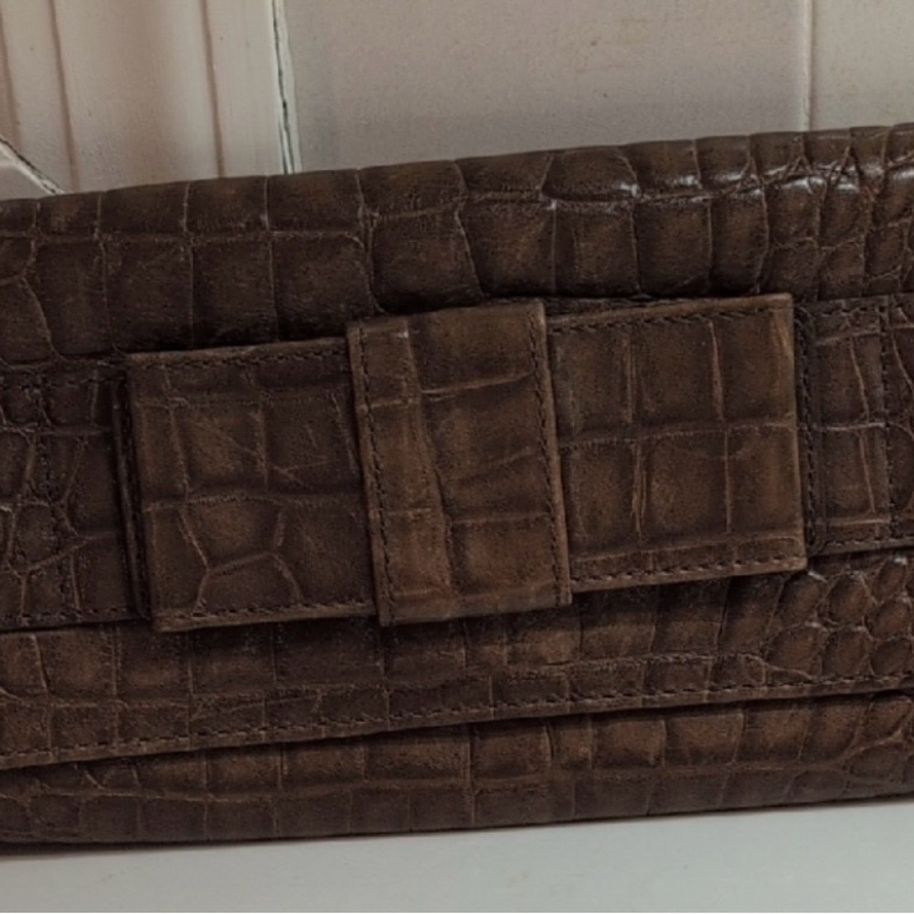 Elegant Brown Crocodile-Embossed Clutch